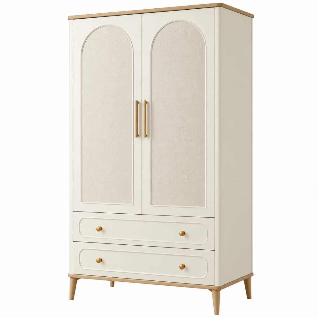 Armadio guardaroba 90 x 50 x 180 cm in legno bianco crema con 2 ante e 2 cassetti moderno - Ulmavora