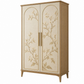 Armadio guardaroba 100 x 55 x 190 cm in legno beige e naturale a due ante con decoro floreale stile classico - Ulmavora