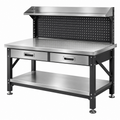 Banco da lavoro 120 x 60 x 160 cm in metallo argento nero con cassetti e pannello portautensili - Ulmavora