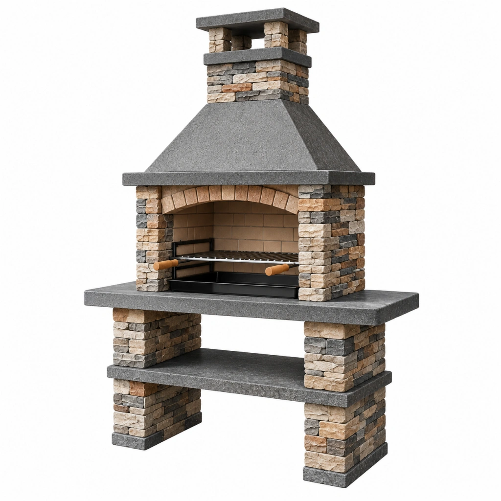 Barbecue da giardino 120 x 70 x 210 cm in pietra grigio beige con griglia regolabile - Ulmavora