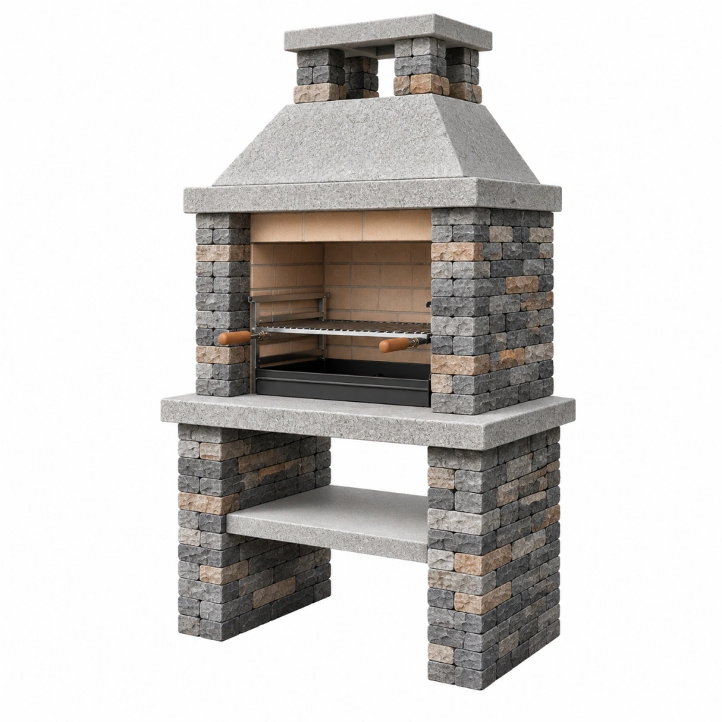 Barbecue da giardino 120 x 70 x 220 cm in pietra grigio con griglia in acciaio stile rustico - Ulmavora