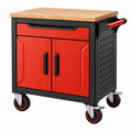 Carrello portautensili 80 x 45 x 90 cm in acciaio rosso con piano in legno - mobile da officina con ruote - Ulmavora