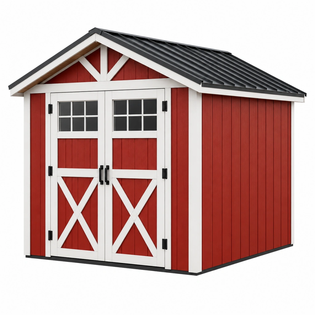 Casetta da giardino 240 x 180 x 220 cm in legno rosso e bianco con tetto in metallo - stile rustico - Ulmavora