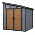 Casetta da giardino 191 x 111 x 202 cm in resina grigio antracite e effetto legno con doppia porta - Ulmavora