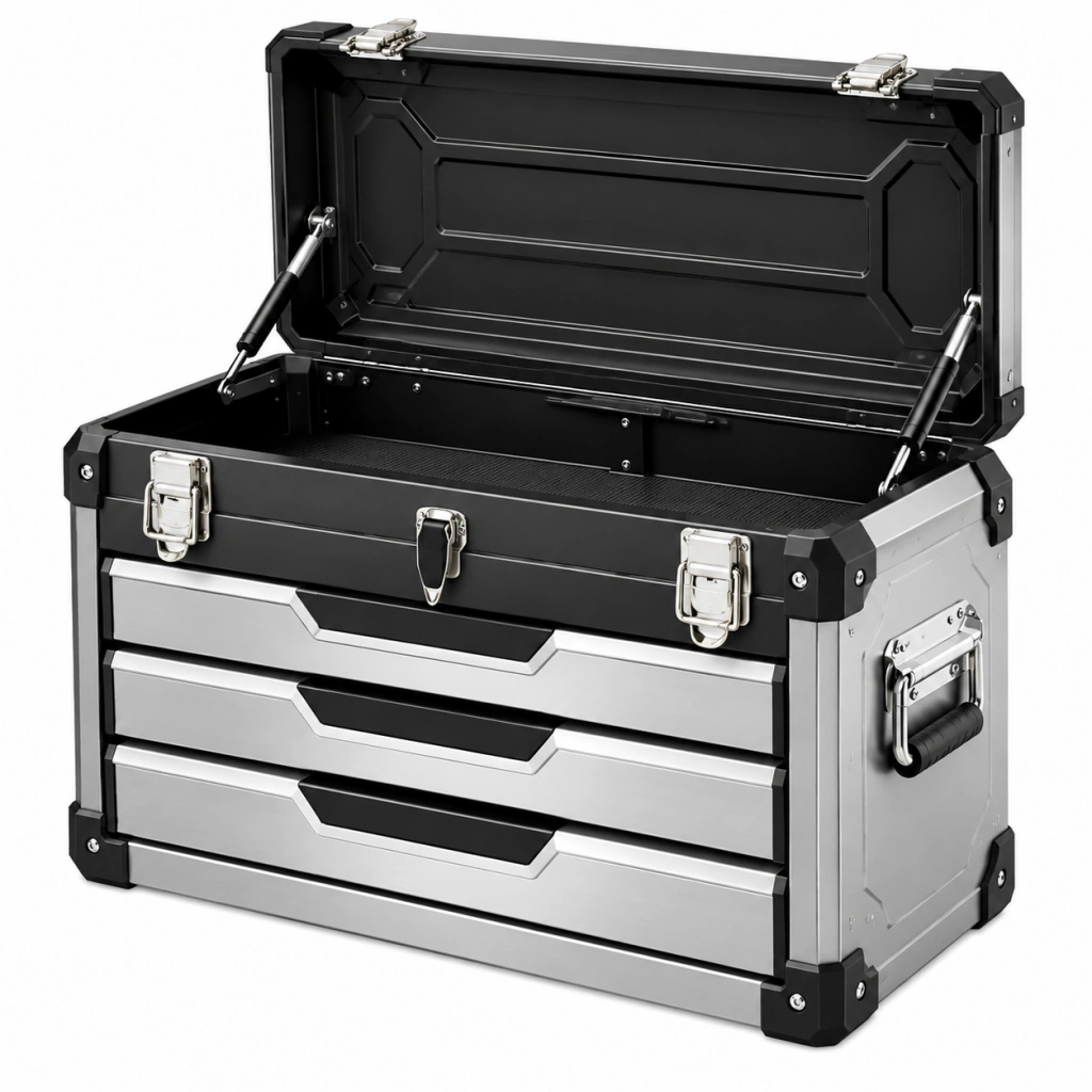 Cassettiera portautensili 76 x 35 x 50 cm in metallo nero argento con 3 cassetti e vano superiore - Ulmavora