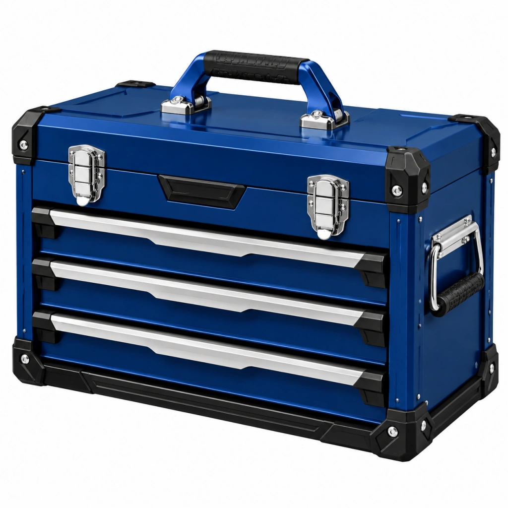 Cassettiera portautensili 60 x 30 x 38 cm in metallo blu con 3 cassetti e maniglie - Ulmavora